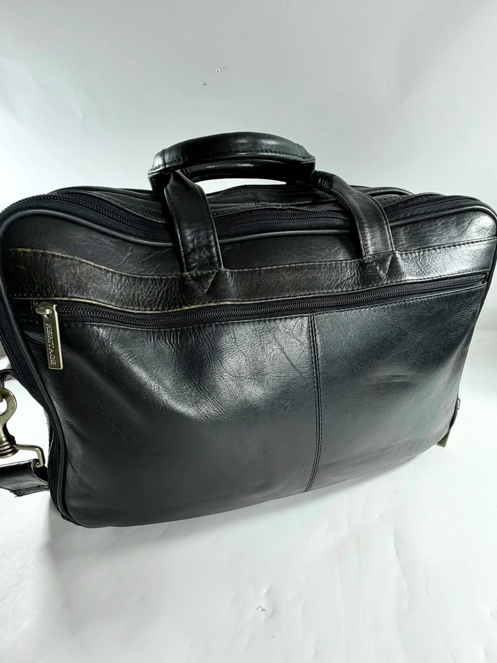 Vintage Heritage Black Leather Laptop Briefcase Messenger Bag Travel Organizer